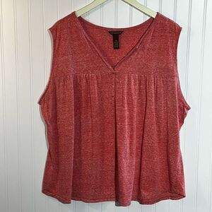 Bit & Bridle V-Neck Top Women 3X Heather Pink Sleeveless 1/4 Button Yoke Gathere